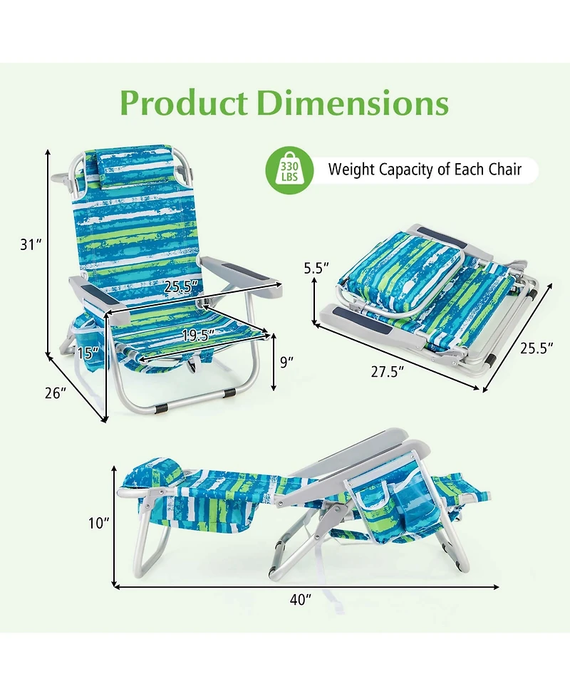 Pcs Folding Beach Chair Adult Lightweight Aluminum Camping Chair with Storage Bag