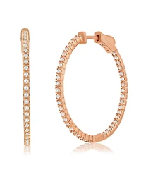 Suzy Levian Rose Sterling Silver & White Cubic Zirconia Pave Hoop Earrings