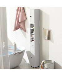 Gymax Tall Slim Bathroom Storage Cabinet Linen Tower w/ Drawer & Adjustable Shelves
