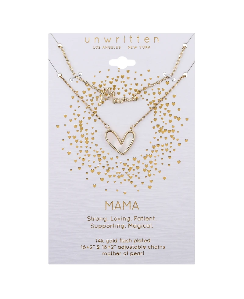 Unwritten Mother of Pearl Heart "Mama" Layered Pendant Necklace Set