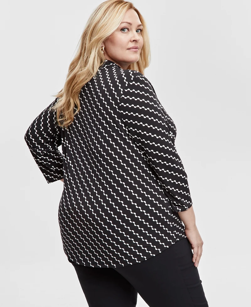 Jm Collection Plus Size V-Neck 3/4-Sleeve Top, Exclusively at Macy's