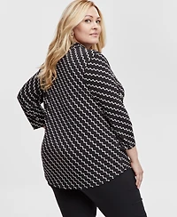 Jm Collection Plus Size V-Neck 3/4-Sleeve Top, Exclusively at Macy's
