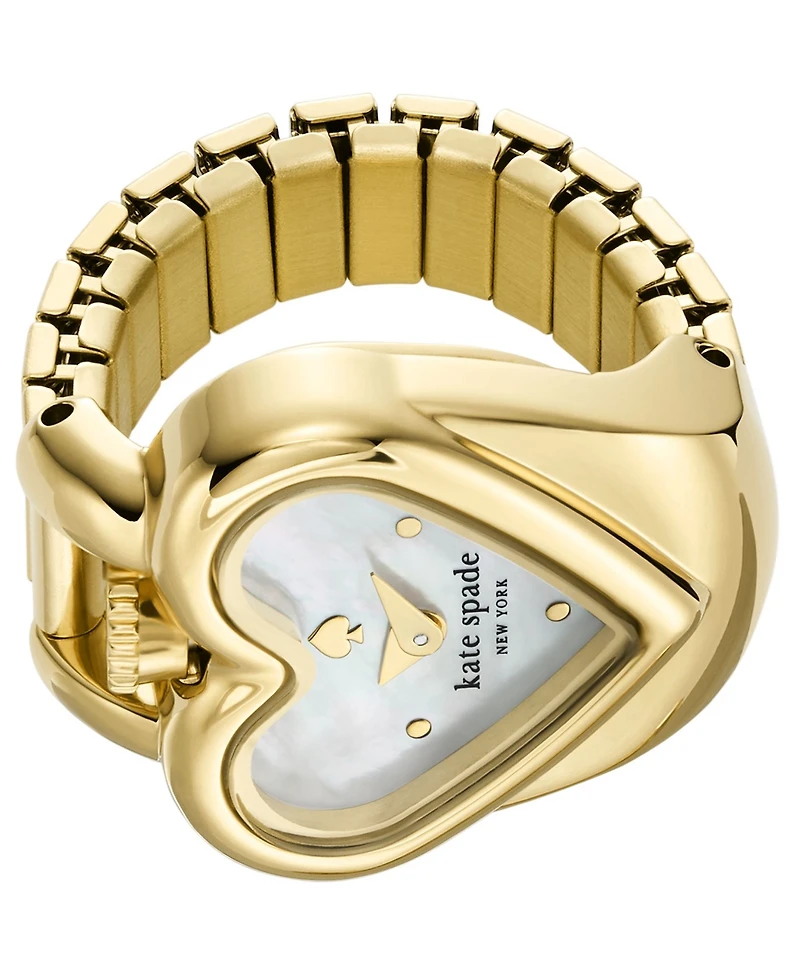Kate Spade New York Women's Monroe Heart Three-Hand Gold-Tone Stainless Steel Ring Watch, 22mm