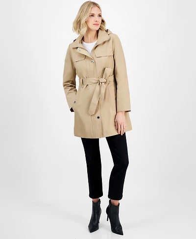 London Fog Women's Zip-Front Hooded Belted Trench Coat