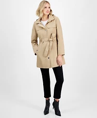 London Fog Women's Zip-Front Hooded Belted Trench Coat