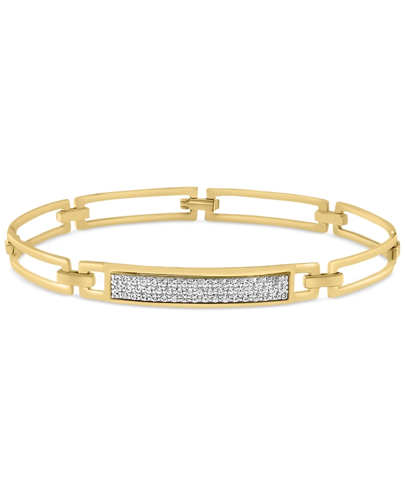 Effy Men's Zircon Bar Cluster Rectangular Open Link Bangle Bracelet (1-3/8 ct. t.w.) in Gold-Plated Sterling Silver