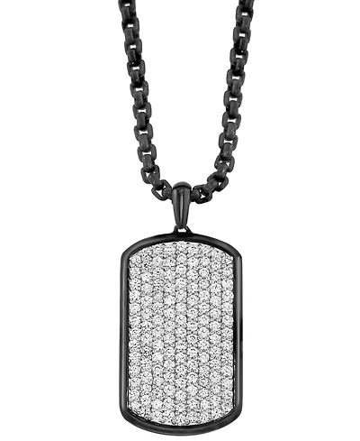 Effy Men's Zircon Cluster Dog Tag 22" Pendant Necklace (3-1/10 ct. t.w.) in Black Pvd Sterling Silver