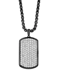 Effy Men's Zircon Cluster Dog Tag 22" Pendant Necklace (3-1/10 ct. t.w.) in Black Pvd Sterling Silver