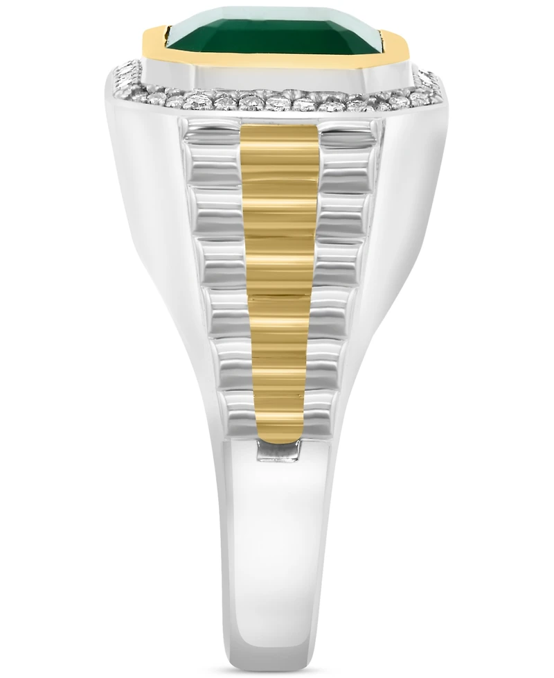 Effy Men's Green Onyx & Diamond (1/5 ct. t.w.) Halo Ring in Sterling Silver & 18k Gold-Plate
