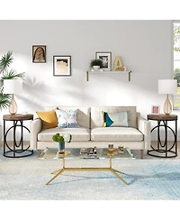 Tribesigns Modern Round End Table Set of Two with Thick Wood Top, 20”Sofa Side Table Coffee Table with Unique Black O-Shaped Base, Midcentury A