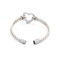 Bling Jewelry Double Strand Braided Leather Bracelet Heart Charms Stainless Steel