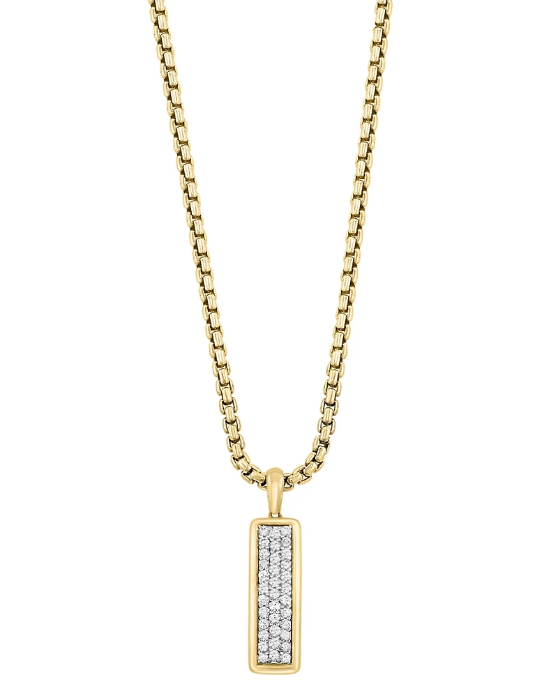 Effy Men's Zircon Cluster Elongated Dog Tag 22" Pendant Necklace (7/8 ct. t.w.) in Gold-Plated Sterling Silver