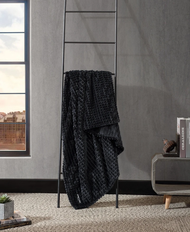 Kenneth Cole New York Solid Textured Jacquard Plush Throw, 60" X 50"