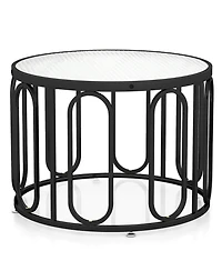 Gymax 2-Tier 24'' Round Coffee Table w/ Oval Swivel Brackets & Reeded Tempered Glass Gold
