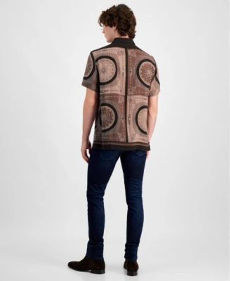 Guess Mens Relaxed Fit Medallion Print Button Down Shirt Slim Fit Jeans