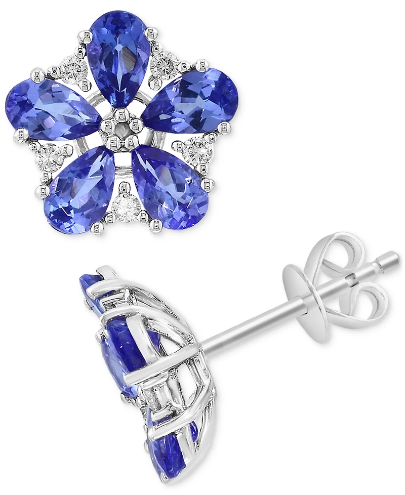 Effy Tanzanite (1-5/8 ct. t.w.) & Diamond (1/8 ct. t.w.) Flower Stud Earrings in 14k White Gold