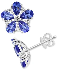 Effy Tanzanite (1-5/8 ct. t.w.) & Diamond (1/8 ct. t.w.) Flower Stud Earrings in 14k White Gold