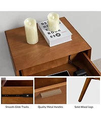 Hulala Home Mid-century ModernIsabel 2-Drawer Nightstand with Built-in Outlets