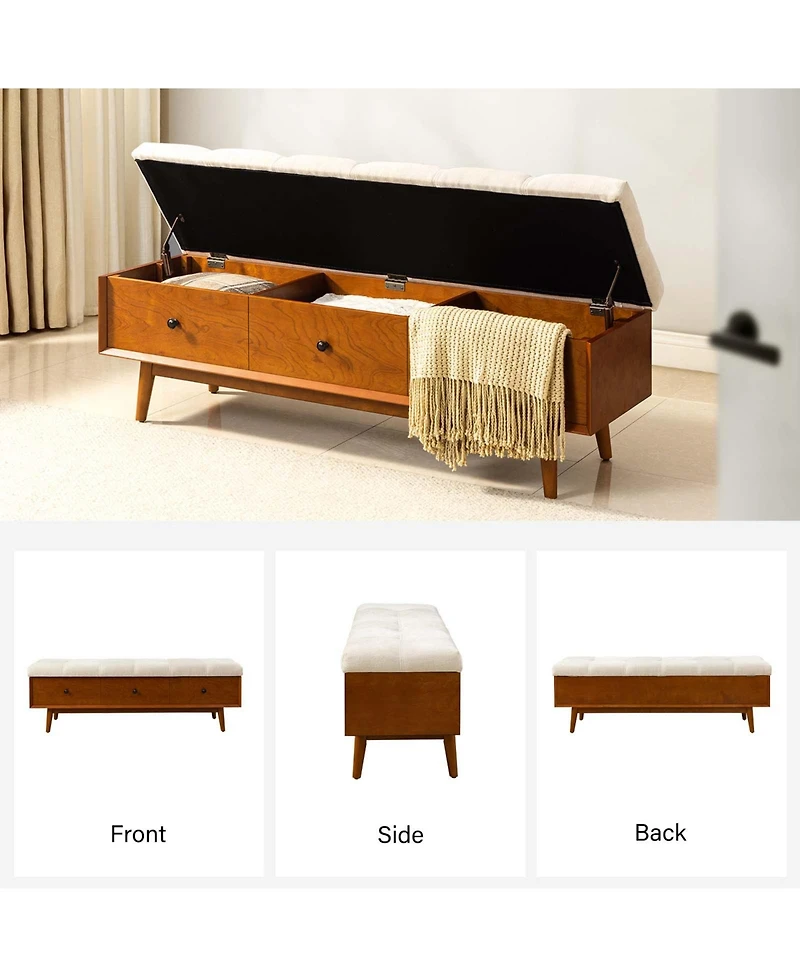 Hulala Home Midcentury Modern Dolly Upholstered Flip Top Storage Bench