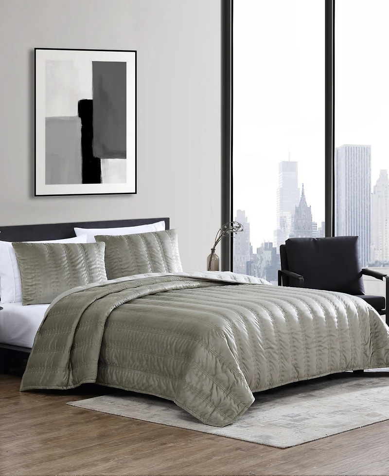 Closeout! Vera Wang Linear Stitch Velvet 3-Pc. Quilt Set, King