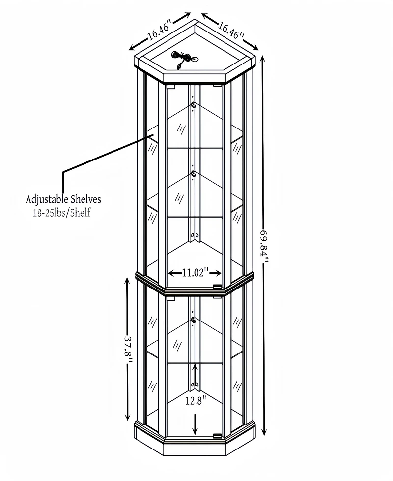 Streamdale Furniture Corner Glass Curio Cabinet with Light
