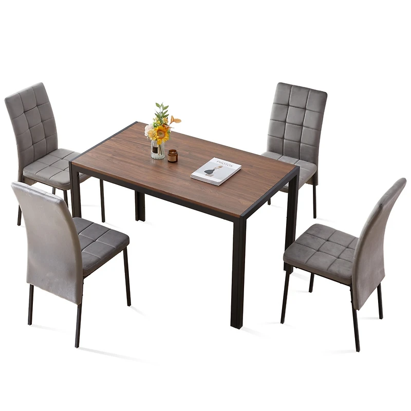 Streamdale Furniture 5-Piece Grey Velvet Dining Set