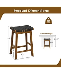 Woven Saddle Stools Set of 2 25.5'' Faux Pu Leather Counter Height Kitchen Stool