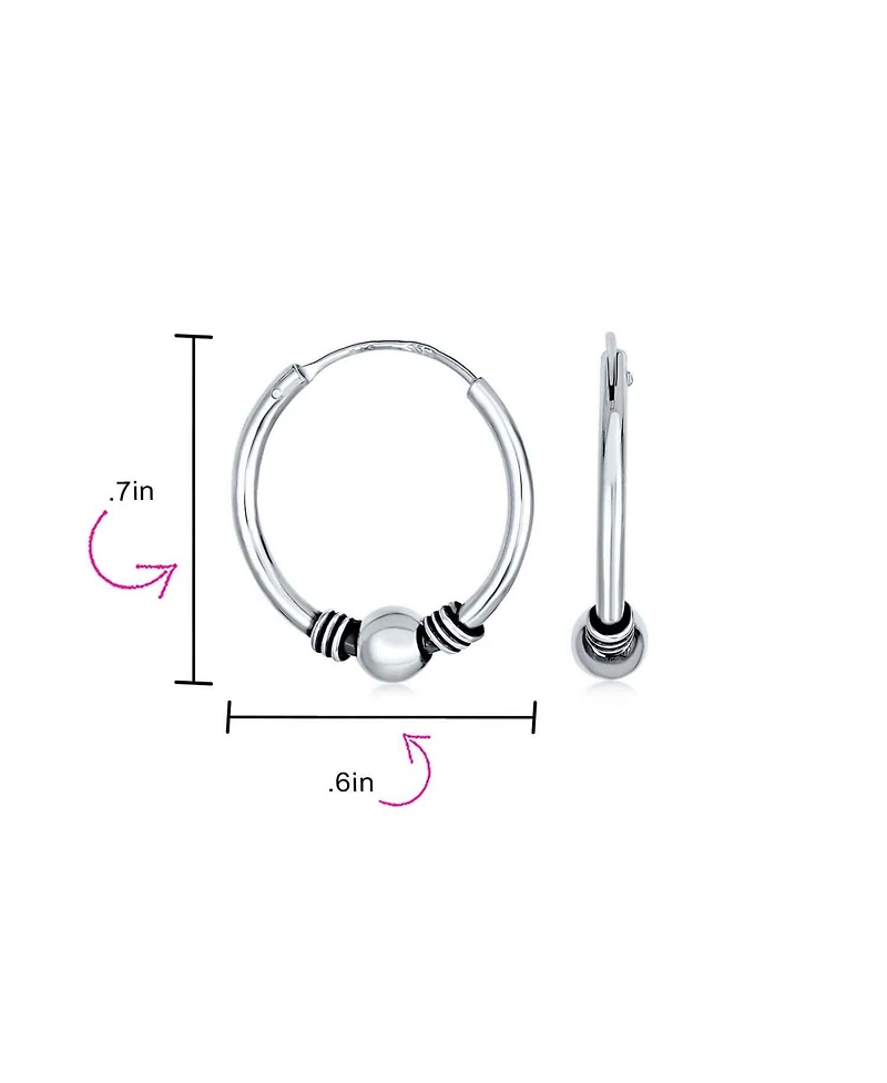 Bling Jewelry Balinese Tribal Ball Bead Continuous Circle Bohemian Boho Tribal Endless Bali Hoop Earrings .925 Sterling Silver