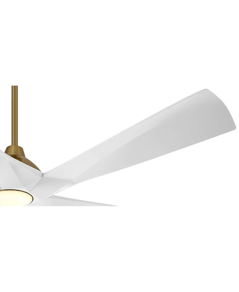 Possini Euro Design 60" Eloquent Indoor Outdoor Ceiling Fan 5 Blade Led Light Remote Control Brass Finish White Blades Damp Rated