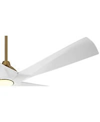 Possini Euro Design 60" Eloquent Indoor Outdoor Ceiling Fan 5 Blade Led Light Remote Control Brass Finish White Blades Damp Rated