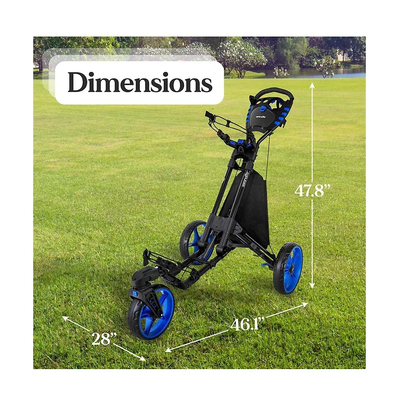 SereneLife Foldable 3-Wheel Golf Push Cart with Deluxe Scorecard Holder and Cup Holder