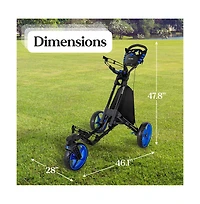 SereneLife Foldable 3-Wheel Golf Push Cart with Deluxe Scorecard Holder and Cup Holder