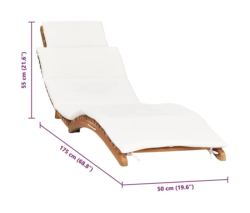 vidaXL Folding Sun Lounger with Cream White Cushion Solid Teak Wood
