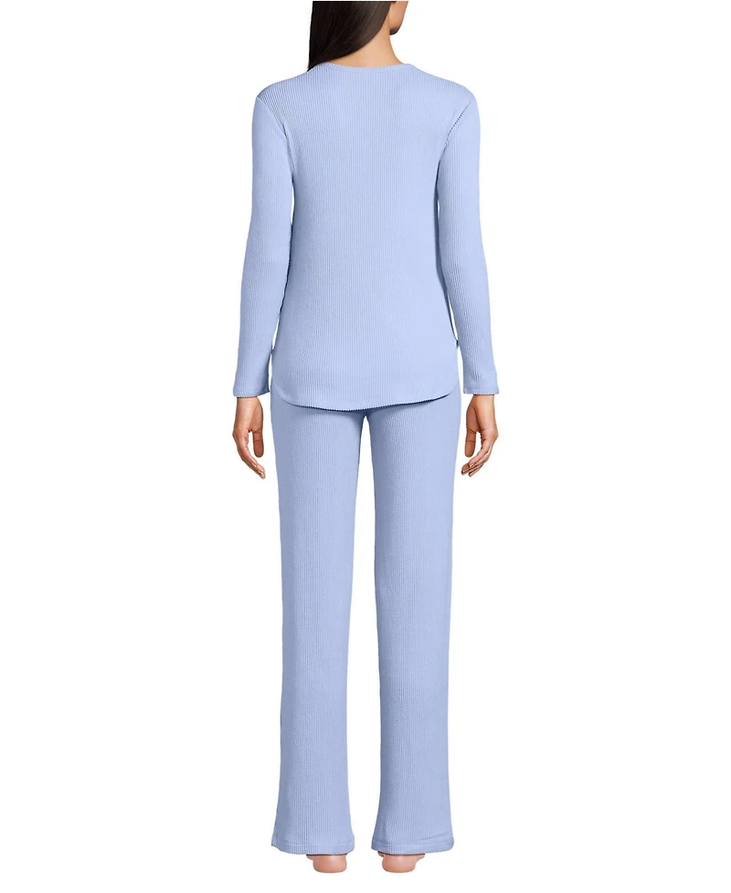 Lands' End Petite Cozy 2 Piece Pajama Set - Long Sleeve Top and Pants