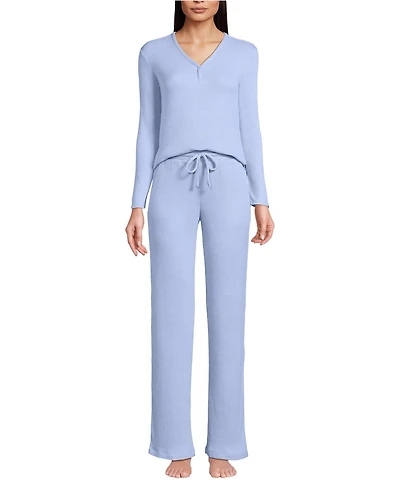 Lands' End Petite Cozy 2 Piece Pajama Set - Long Sleeve Top and Pants