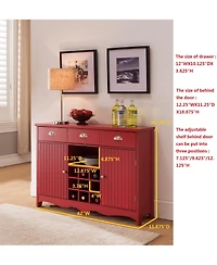 Kings Brand Furniture Buffet Server Console Table With Wine Storage, Red Finish