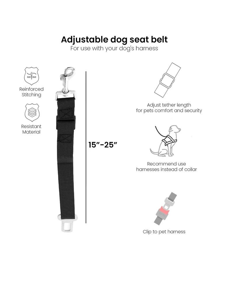 Co-Pilot Dog Seat Belt, Car Harness for Dogs, Adjustable Safety Leash Pet Seatbelt, Durable, Made of Nylon