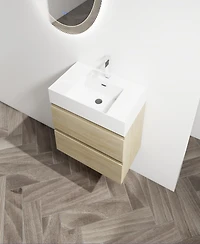 Simplie Fun 30" Wall-Mounted Bathroom Vanity With Resin Sink, 2-Soft Close Drawers, Kd-Package