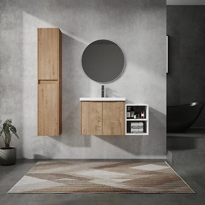 36" Wall-Mounted Bathroom Vanity With Sink and Side Cabinet, Soft Close Doors