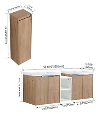 Streamdale Furniture 60" Wall-Mounted Bathroom Vanity with Sink and Storage