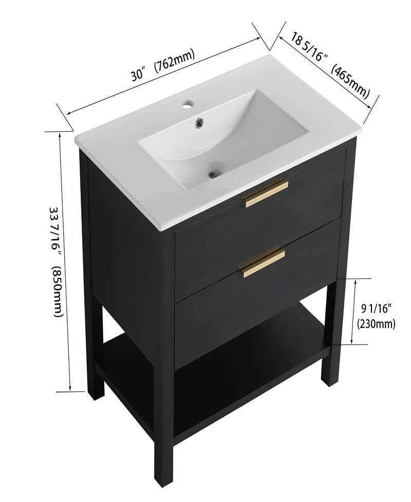 Streamdale Freestanding 30" Bathroom Vanity with Golden Handle and Ceramic Sink