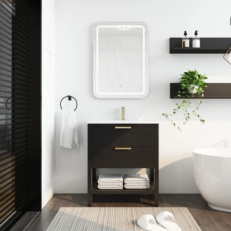 Streamdale Freestanding 30" Bathroom Vanity with Golden Handle and Ceramic Sink