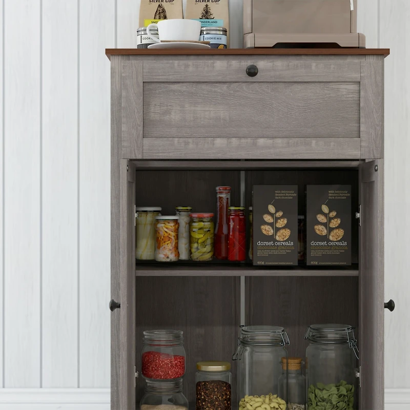 Farmhouse Barn Door Accent Cabinet, Kitchen Sideboard Storage Cabinet with Double Doors, Drawer, and Adjustable Shelf for Bedroom, Living Room, Gray