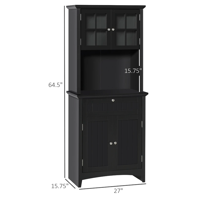 Elegant Buffet with Hutch, Kitchen Pantry Storage Cabinet with Framed Glass Door Drawer and Microwave Space, Black