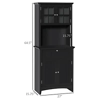 Elegant Buffet with Hutch, Kitchen Pantry Storage Cabinet with Framed Glass Door Drawer and Microwave Space, Black
