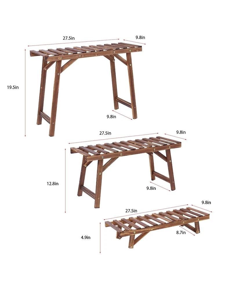 Unho 3pcs Plant Rack Stand Ladder Garden Corner Flower Pots Holder Wood Display Shelf