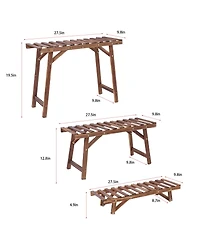 Unho 3pcs Plant Rack Stand Ladder Garden Corner Flower Pots Holder Wood Display Shelf