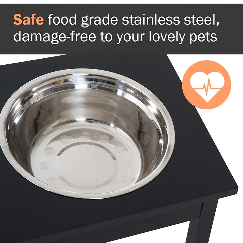 23" Modern Decorative Dog Bone Wooden Heavy Duty Pet Food Bowl Elevated Feeding Station - Black