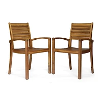 Streamdale Miguel Coastal Acacia Wood Stackable Dining Chairs (Set Of 2)
