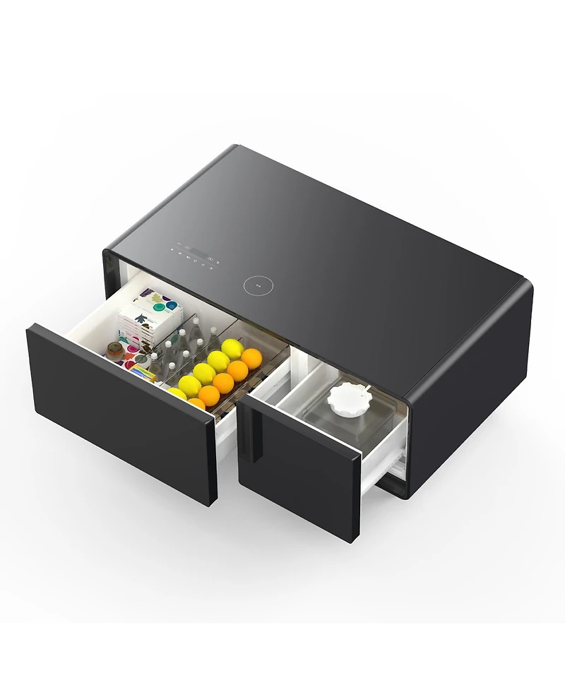 Simplie Fun Modern Smart Coffee Table with Built-in Fridge, Bluetooth Speaker, Wireless Charging, Touch Control Panel, Usb Interface, Outlet Protectio